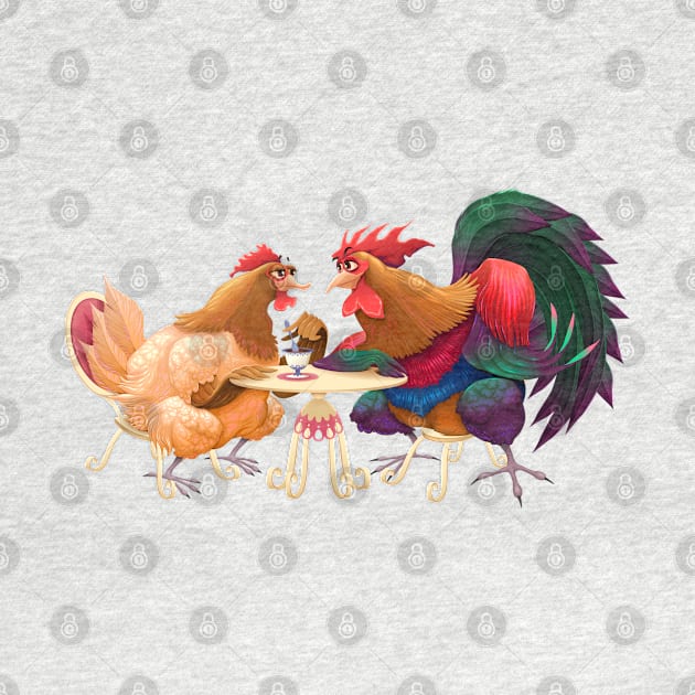 Hen and rooster in a cafe by ddraw